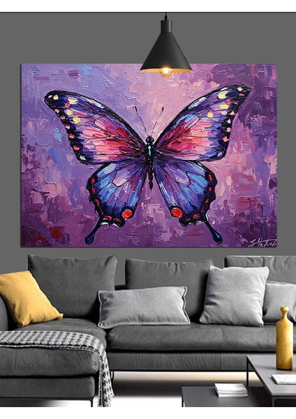 Kelebek Uçan Mor Kanatlar Dekoratif Kanvas - Mdf Ahşap Tablo fırsatları