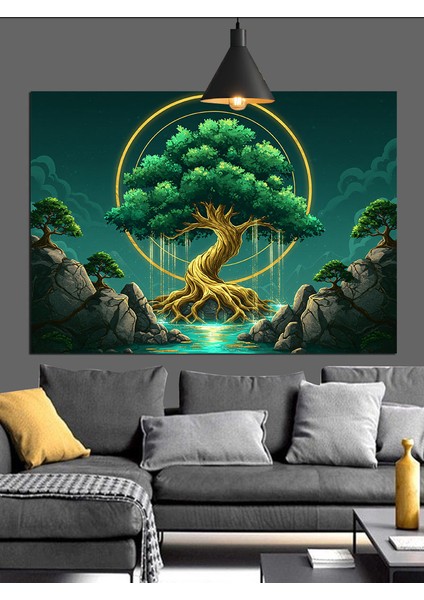 Hayat Ağacı Altında Huzurlu Manzara Dekoratif Kanvas - Mdf Ahşap Tablo fiyatları