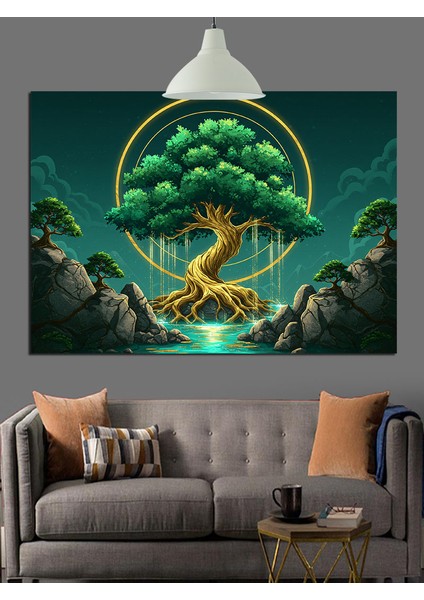 Hayat Ağacı Altında Huzurlu Manzara Dekoratif Kanvas - Mdf Ahşap Tablo modelleri