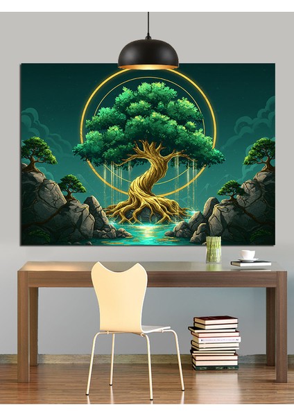 Hayat Ağacı Altında Huzurlu Manzara Dekoratif Kanvas - Mdf Ahşap Tablo fırsatları