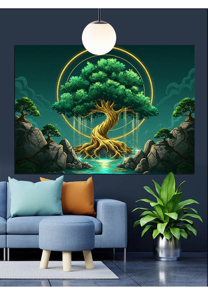 Hayat Ağacı Altında Huzurlu Manzara Dekoratif Kanvas - Mdf Ahşap Tablo indirimleri