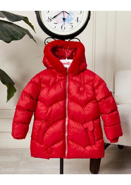 Kız Bebek Kapüşonlu Fermuarlı Şişme Mont 51351