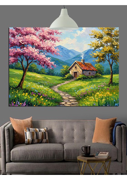 Yeşillik Ev Manzarası Kırsal Dekoratif Kanvas - Mdf Ahşap Tablo fiyatları