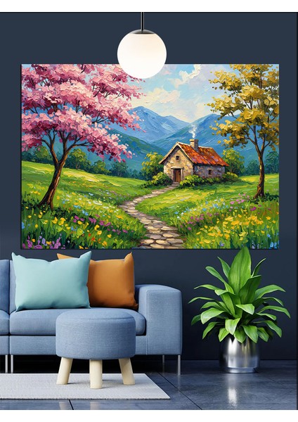 Yeşillik Ev Manzarası Kırsal Dekoratif Kanvas - Mdf Ahşap Tablo fırsatları