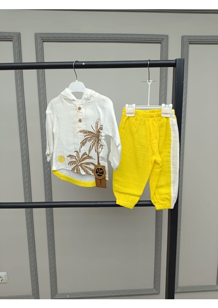 Pamuklu Müslin Kapşonlu Baskılı Bebek Takımı modelleri