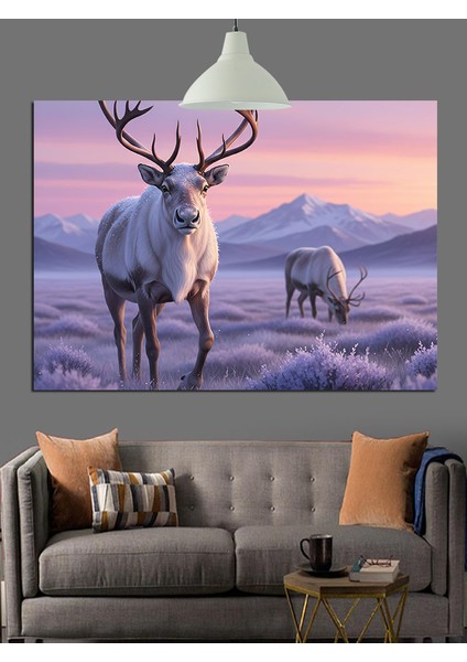 Mor Geyik Kış Manzarası Dekoratif Kanvas - Mdf Ahşap Tablo fırsatları