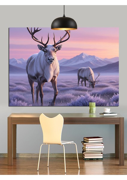 Mor Geyik Kış Manzarası Dekoratif Kanvas - Mdf Ahşap Tablo indirimleri