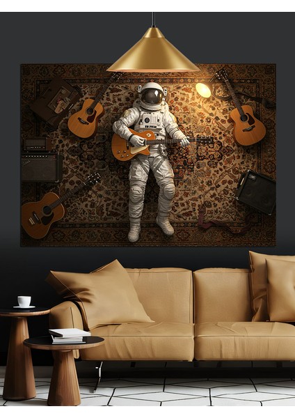 Astronot Gitar Çalan Uzayda Dekoratif Kanvas - Mdf Ahşap Tablo fiyatları