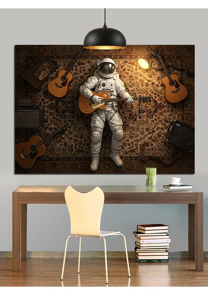 Astronot Gitar Çalan Uzayda Dekoratif Kanvas - Mdf Ahşap Tablo indirimleri