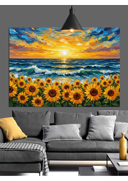 Ayçiçeği Tarlası Gün Batımı Manzarası Dekoratif Kanvas - Mdf Ahşap Tablo