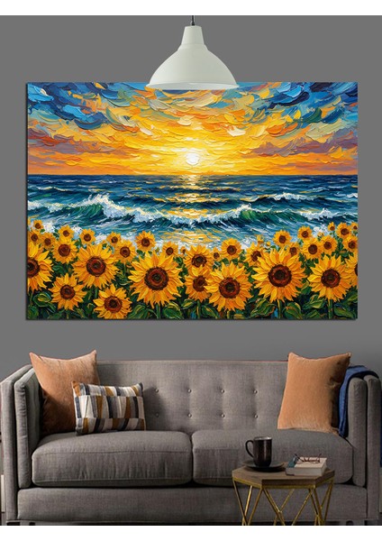 Ayçiçeği Tarlası Gün Batımı Manzarası Dekoratif Kanvas - Mdf Ahşap Tablo fiyatları