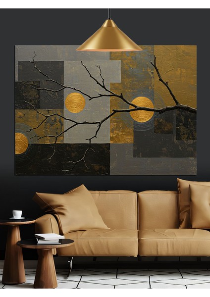 Soyut Ağaç Altın Yapraklar Dekoratif Kanvas - Mdf Ahşap Tablo fiyatları