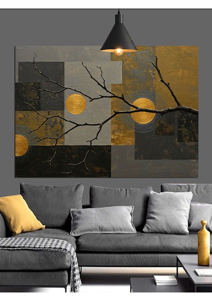 Soyut Ağaç Altın Yapraklar Dekoratif Kanvas - Mdf Ahşap Tablo modelleri