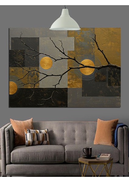 Soyut Ağaç Altın Yapraklar Dekoratif Kanvas - Mdf Ahşap Tablo fırsatları