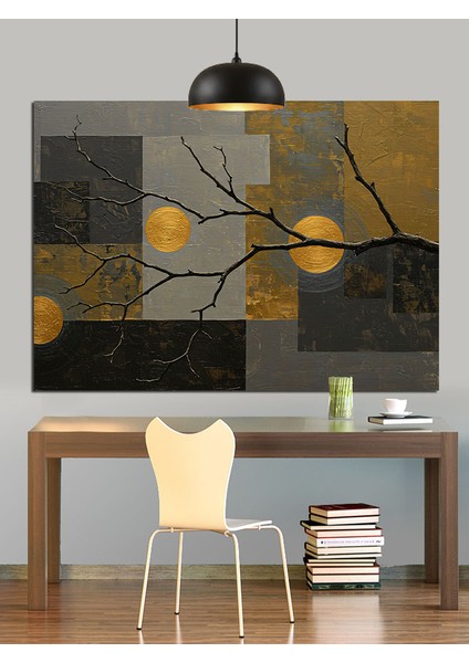 Soyut Ağaç Altın Yapraklar Dekoratif Kanvas - Mdf Ahşap Tablo indirimleri