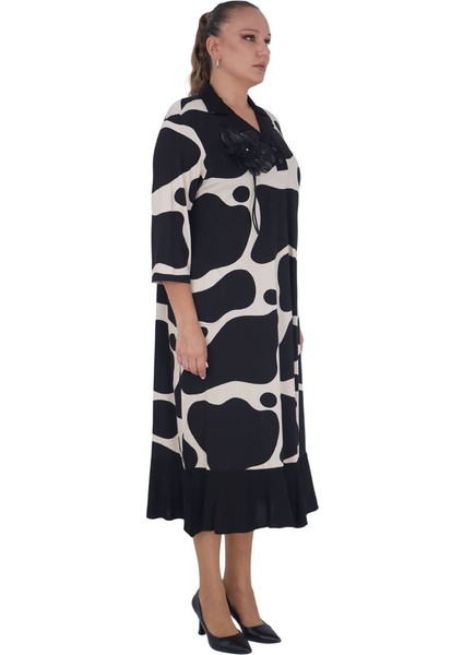 Büyük Beden Çiçek Motifli Desenli Fırfırlı Oversize Uzun Viskon Elbise fiyatları