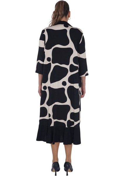 Büyük Beden Çiçek Motifli Desenli Fırfırlı Oversize Uzun Viskon Elbise modelleri