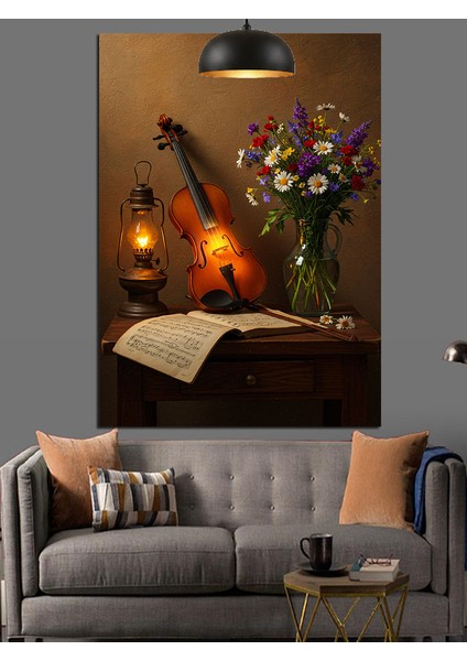 Çiçekler ve Enstrümanlar Dekoratif Kanvas - Mdf Ahşap Tablo fiyatları