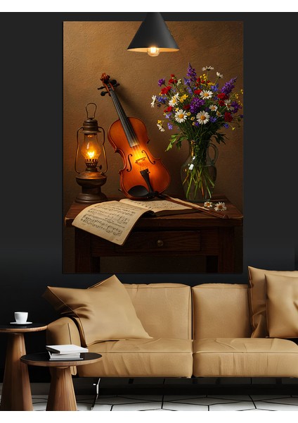 Çiçekler ve Enstrümanlar Dekoratif Kanvas - Mdf Ahşap Tablo fırsatları