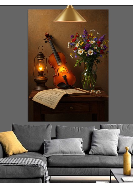 Çiçekler ve Enstrümanlar Dekoratif Kanvas - Mdf Ahşap Tablo indirimleri