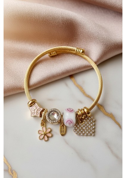 Çelik Kalp Zirkon Taşlı Beyaz Charmlı Bileklik Pndr-Blk-Klp-By indirimleri