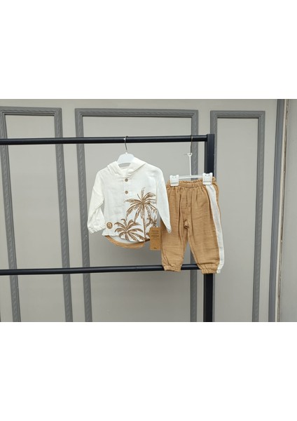 Pamuklu Müslin Kapşonlu Baskılı Bebek Takımı modelleri