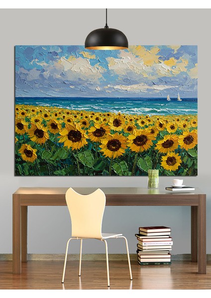 Ayçiçeği Tarlası Mavi Gökyüzü Dekoratif Kanvas - Mdf Ahşap Tablo