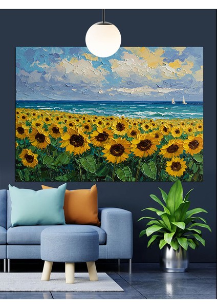 Ayçiçeği Tarlası Mavi Gökyüzü Dekoratif Kanvas - Mdf Ahşap Tablo fiyatları