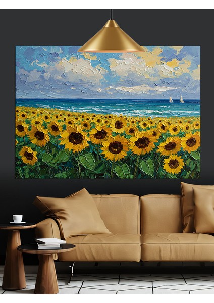 Ayçiçeği Tarlası Mavi Gökyüzü Dekoratif Kanvas - Mdf Ahşap Tablo modelleri