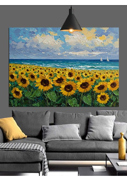 Ayçiçeği Tarlası Mavi Gökyüzü Dekoratif Kanvas - Mdf Ahşap Tablo fırsatları