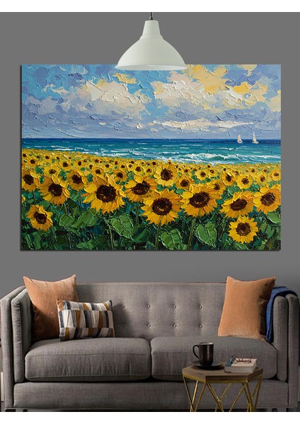 Ayçiçeği Tarlası Mavi Gökyüzü Dekoratif Kanvas - Mdf Ahşap Tablo indirimleri