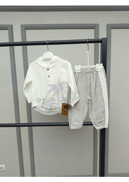 Pamuklu Müslin Kapşonlu Baskılı Bebek Takımı modelleri