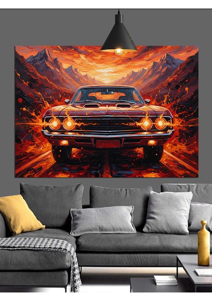 Klasik Araba Alev Hız Dekoratif Kanvas - Mdf Ahşap Tablo