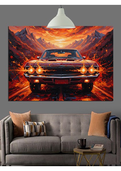 Klasik Araba Alev Hız Dekoratif Kanvas - Mdf Ahşap Tablo fiyatları