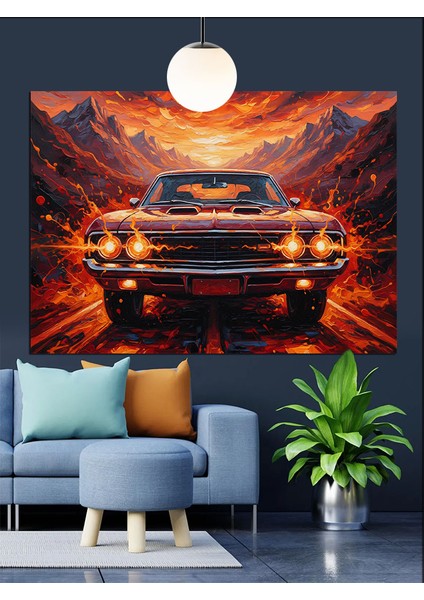 Klasik Araba Alev Hız Dekoratif Kanvas - Mdf Ahşap Tablo fırsatları
