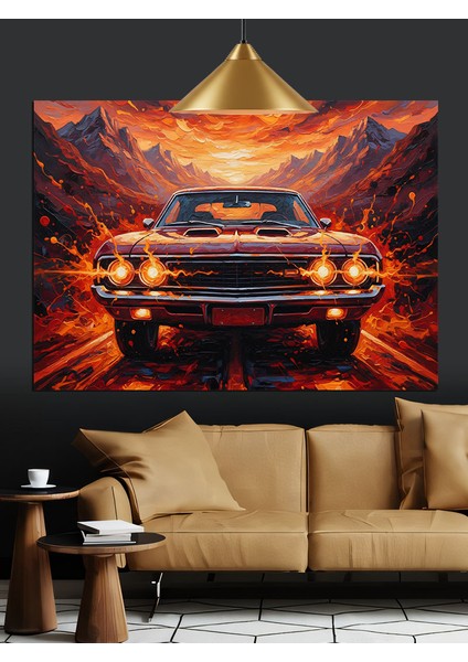 Klasik Araba Alev Hız Dekoratif Kanvas - Mdf Ahşap Tablo indirimleri