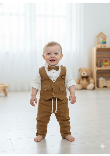 Pamuklu Müslin Papyonlu Bebek Takımı CD05