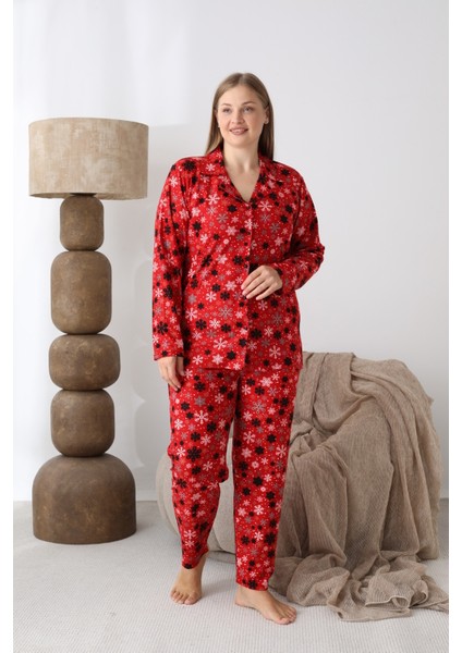 Boyraz Battal Beden Gömlek Yaka Önü Düğmeli Pijama Takımı