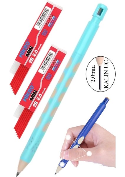 Kalın Uçlu Versatil Kalem 2.0 mm Açık Mavi 1 Adet ve 2.0 mm Kalın Uç Kırmızı 2 Adet Kalın Uçlu Mekanik Kalem