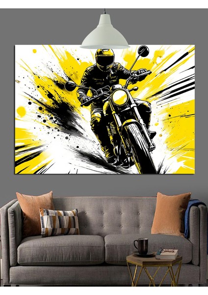 Motosiklet Süren Hız Tutkunu Adam Dekoratif Kanvas - Mdf Ahşap Tablo