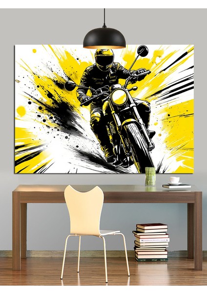 Motosiklet Süren Hız Tutkunu Adam Dekoratif Kanvas - Mdf Ahşap Tablo fiyatları