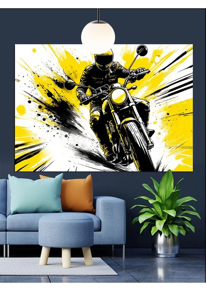 Motosiklet Süren Hız Tutkunu Adam Dekoratif Kanvas - Mdf Ahşap Tablo modelleri