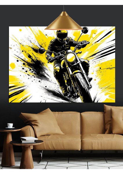 Motosiklet Süren Hız Tutkunu Adam Dekoratif Kanvas - Mdf Ahşap Tablo fırsatları