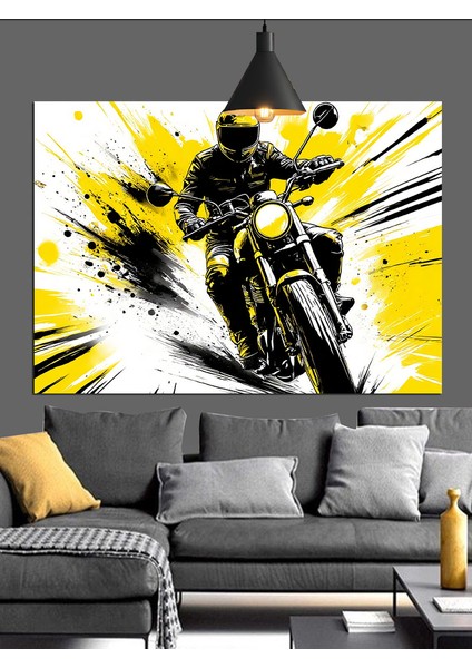 Motosiklet Süren Hız Tutkunu Adam Dekoratif Kanvas - Mdf Ahşap Tablo indirimleri