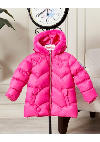 Kız Bebek Kapüşonlu Fermuarlı Şişme Mont 51351