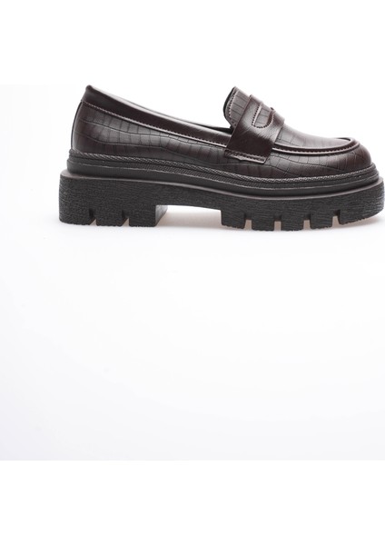 Kadın Deri Loafer Oxford Krokodil Desenli Kalın Comfort Tabanlı Kahve Carmin fiyatları