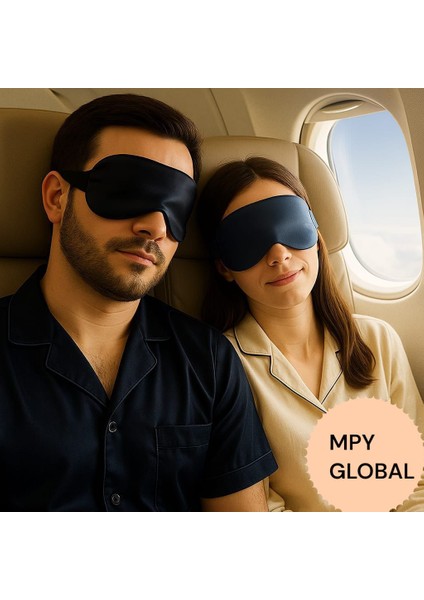 %100 Ipek Saten Uyku Maskesi ,göz Bandı, 2li Set, Uyku Bandı, Yoga Bandı Siyah-Lacivert