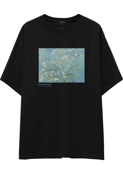 Almond Blossoms Oversize Tişört - Siyah