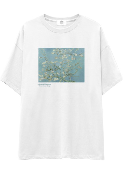 Almond Blossoms Oversize Tişört - Beyaz