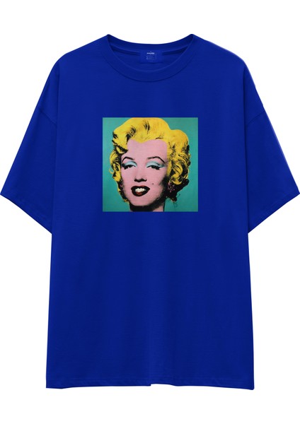 Andy Warhol / Marilyn Monroe Blue Oversize Tişört - Mavi